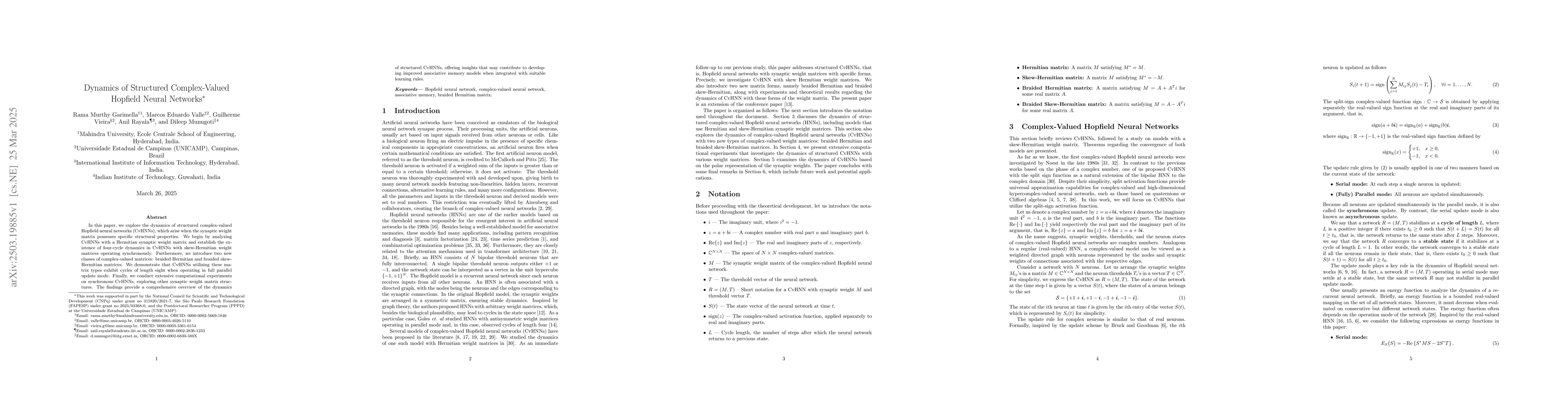 Thumbnail for Dynamics of Structured Complex-Valued Hopfield Neural Networks