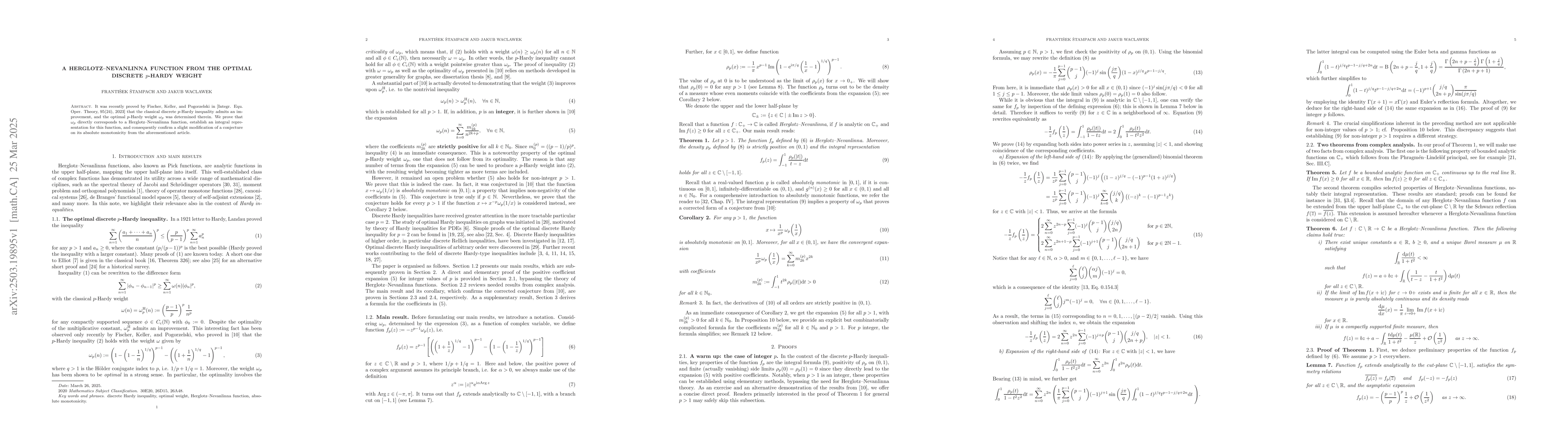 Thumbnail for A Herglotz-Nevanlinna function from the optimal discrete $p$-Hardy
  weight