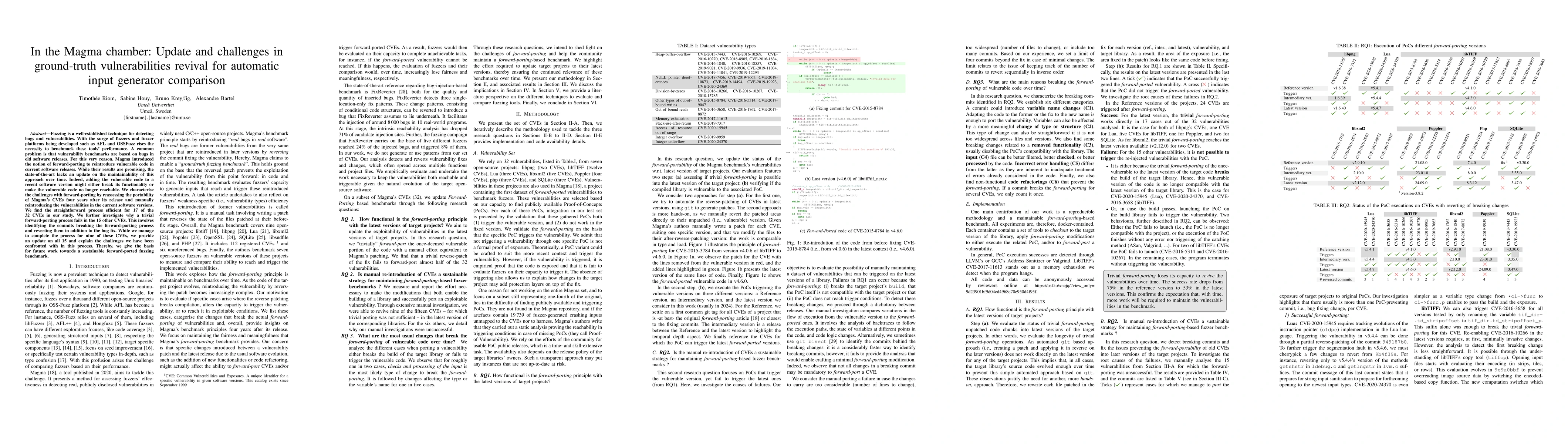 Thumbnail for In the Magma chamber: Update and challenges in ground-truth
  vulnerabilities revival for automatic input generator comparison