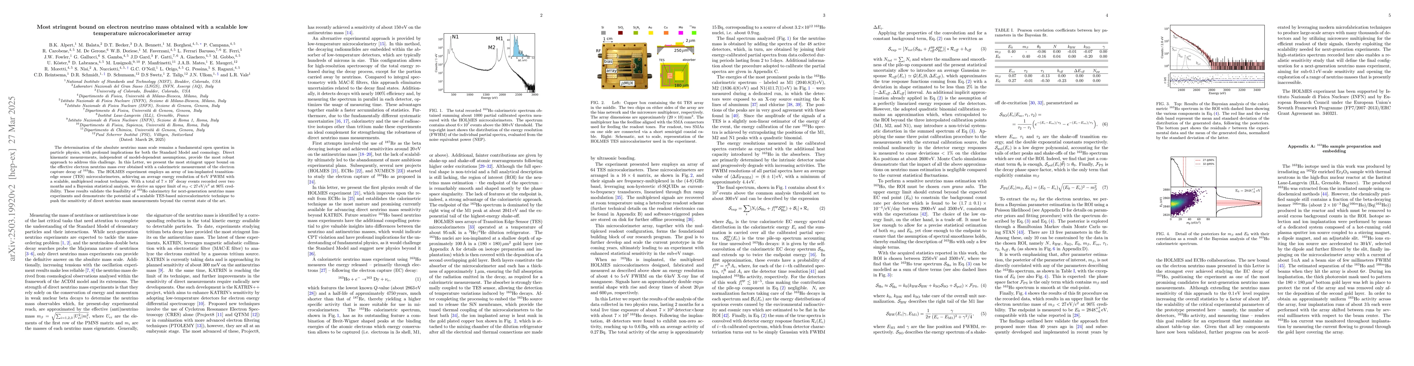 Thumbnail for Most stringent bound on electron neutrino mass obtained with a scalable
  low temperature microcalorimeter array
