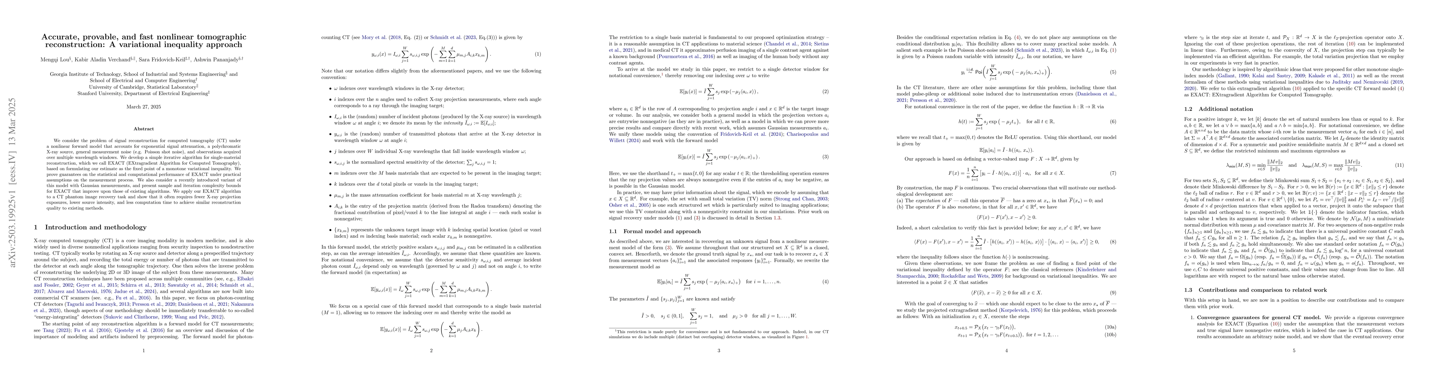 Thumbnail for Accurate, provable, and fast nonlinear tomographic reconstruction: A
  variational inequality approach