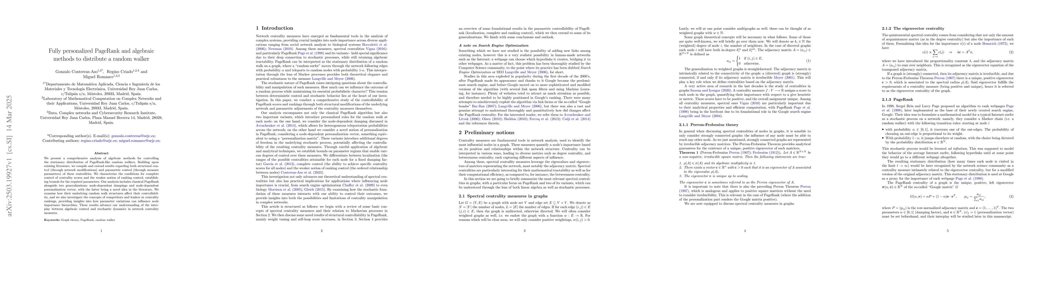 Thumbnail for Fully personalized PageRank and algebraic methods to distribute a random
  walker