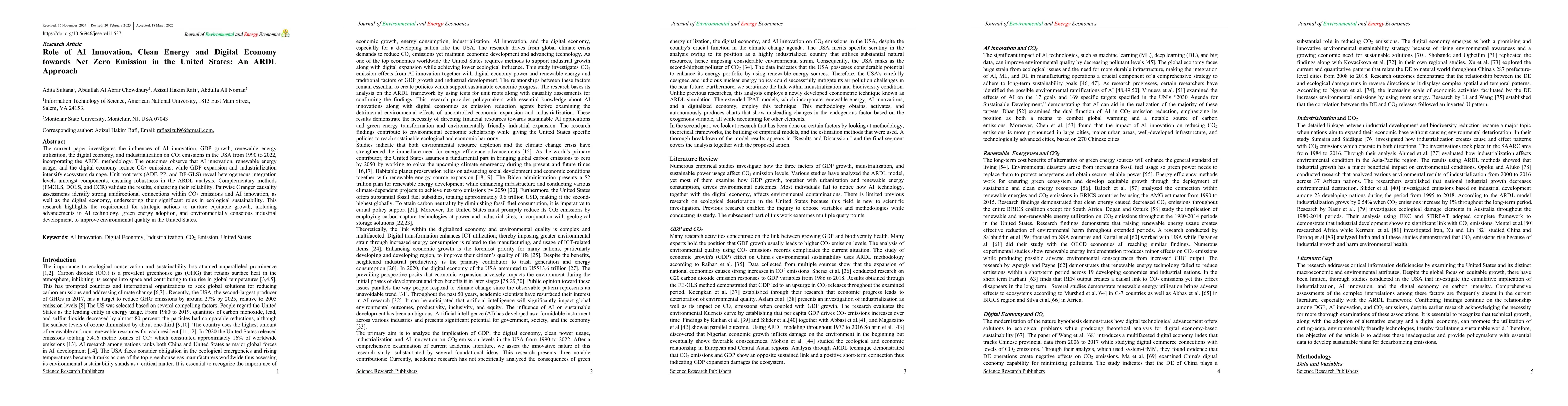 Thumbnail for Role of AI Innovation, Clean Energy and Digital Economy towards Net Zero
  Emission in the United States: An ARDL Approach
