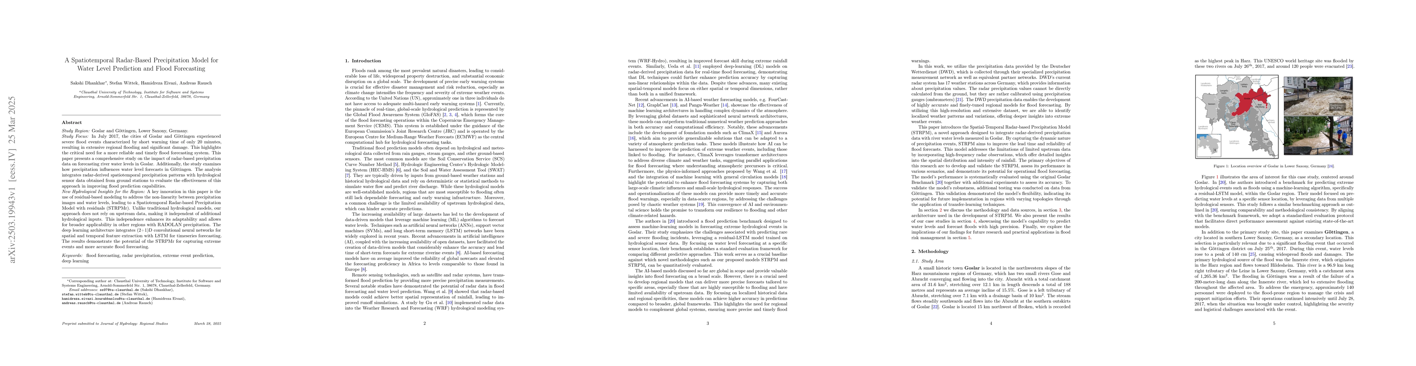 Thumbnail for A Spatiotemporal Radar-Based Precipitation Model for Water Level
  Prediction and Flood Forecasting