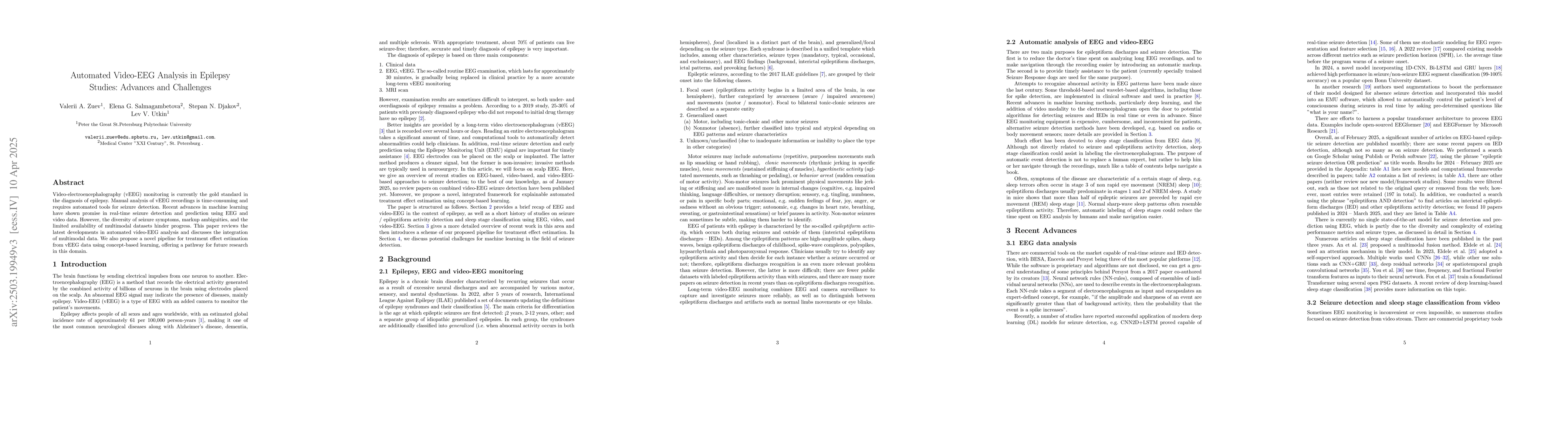 Thumbnail for Automated Video-EEG Analysis in Epilepsy Studies: Advances and
  Challenges