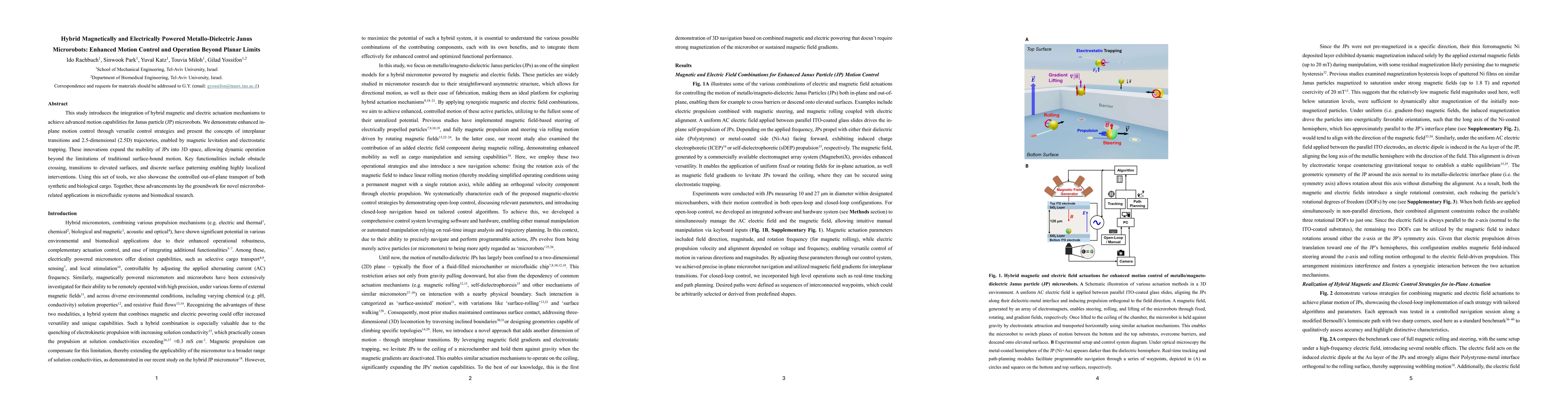 Thumbnail for Hybrid Magnetically and Electrically Powered Metallo-Dielectric Janus
  Microrobots: Enhanced Motion Control and Operation Beyond Planar Limits