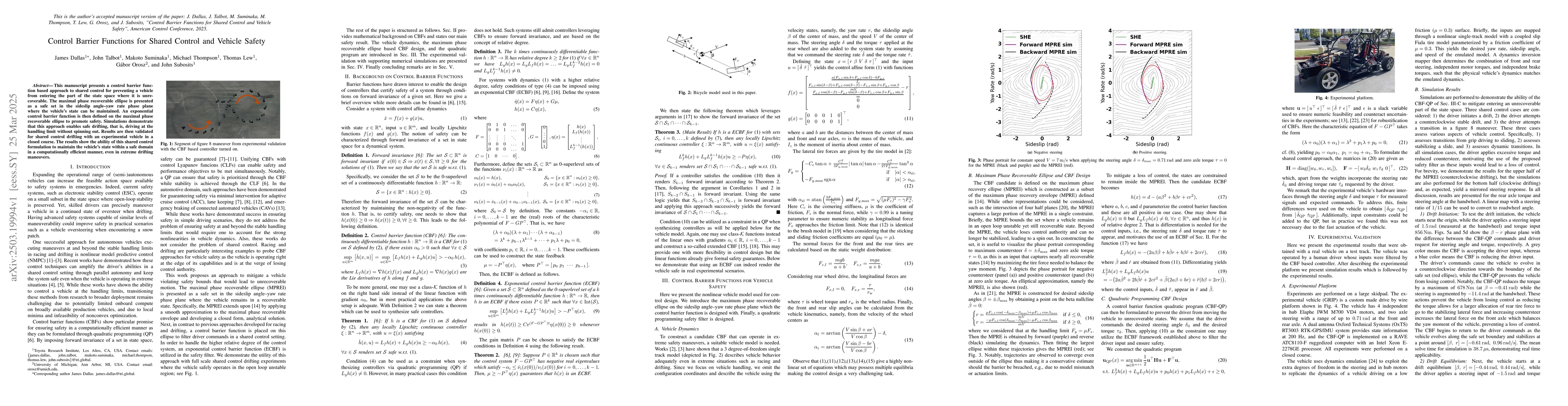 Thumbnail for Control Barrier Functions for Shared Control and Vehicle Safety
