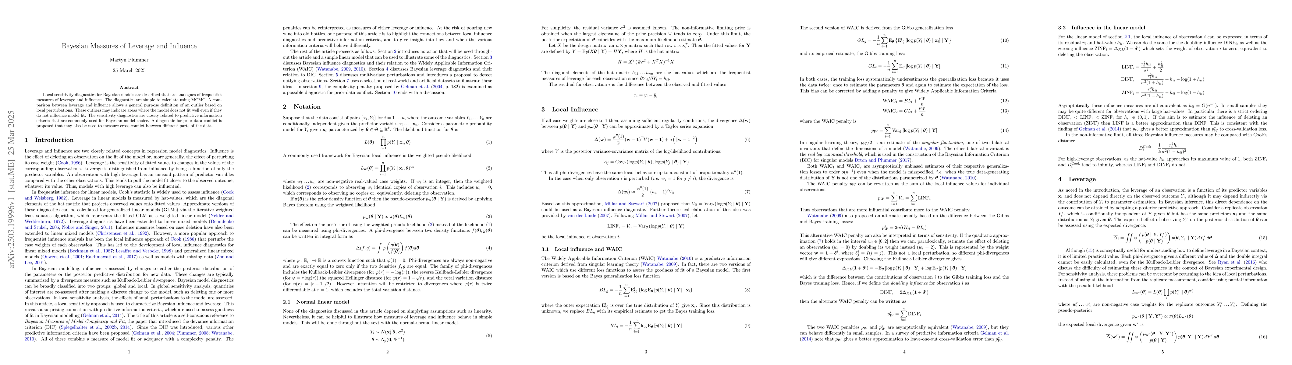 Thumbnail for Bayesian measures of leverage and influence