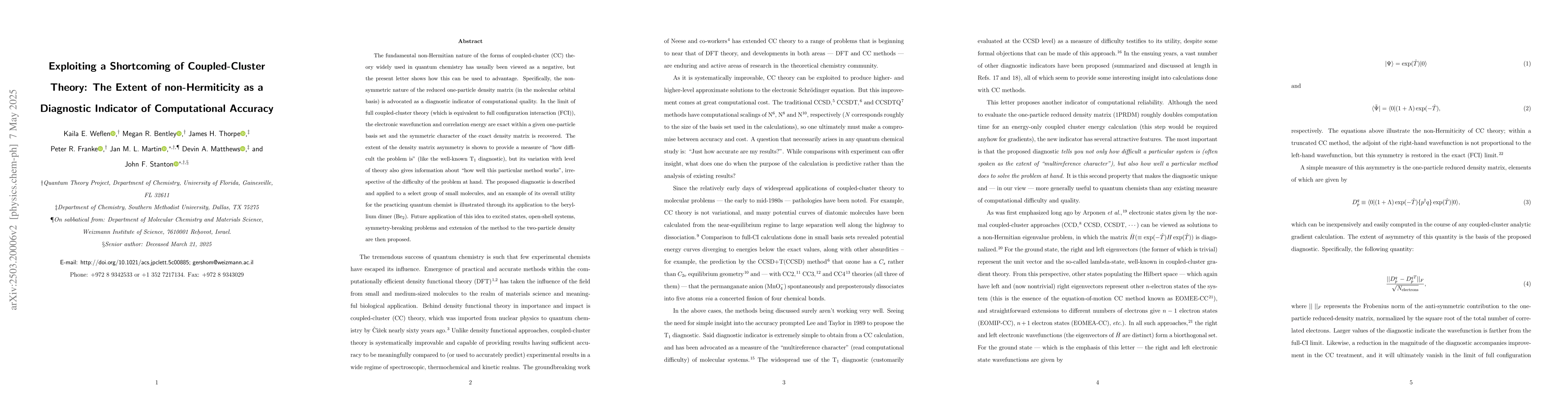 Thumbnail for Exploiting a Shortcoming of Coupled-Cluster Theory: The Extent of
  non-Hermiticity as a Diagnostic Indicator of Computational Accuracy