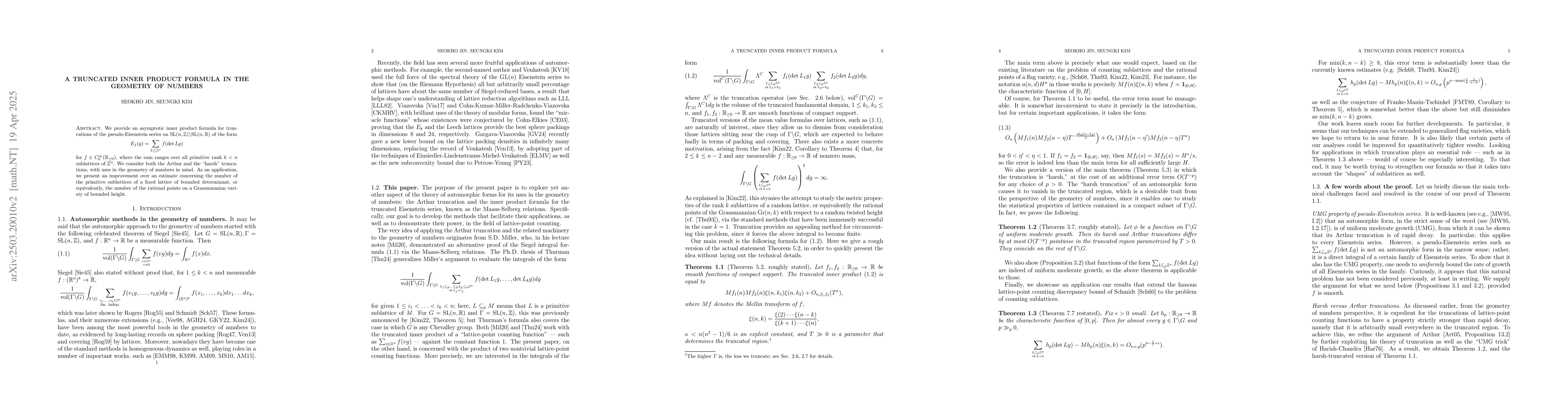 Thumbnail for A truncated inner product formula in the geometry of numbers