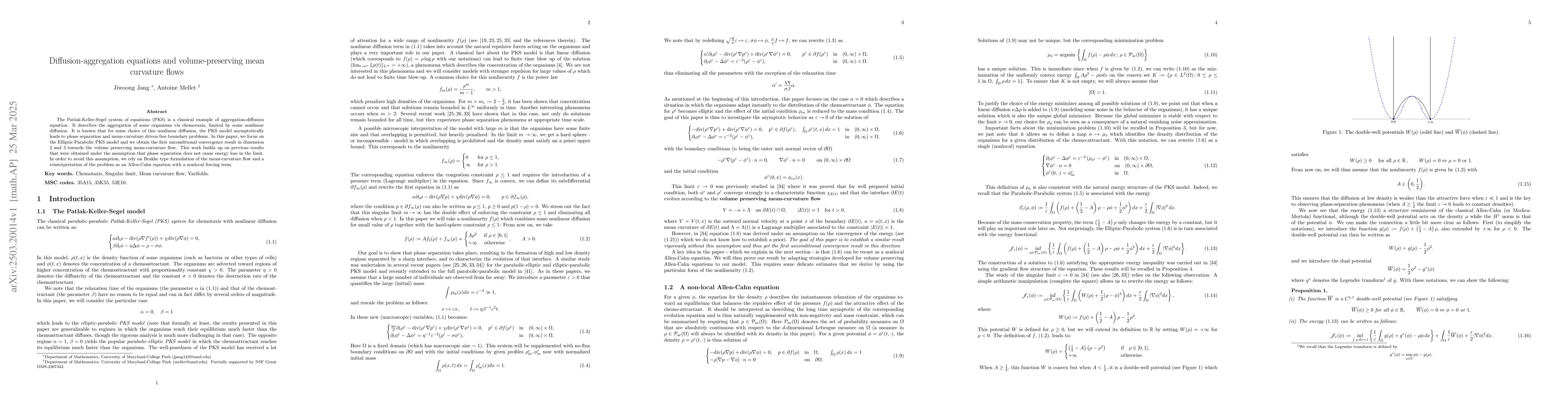 Thumbnail for Diffusion-aggregation equations and volume-preserving mean curvature
  flows