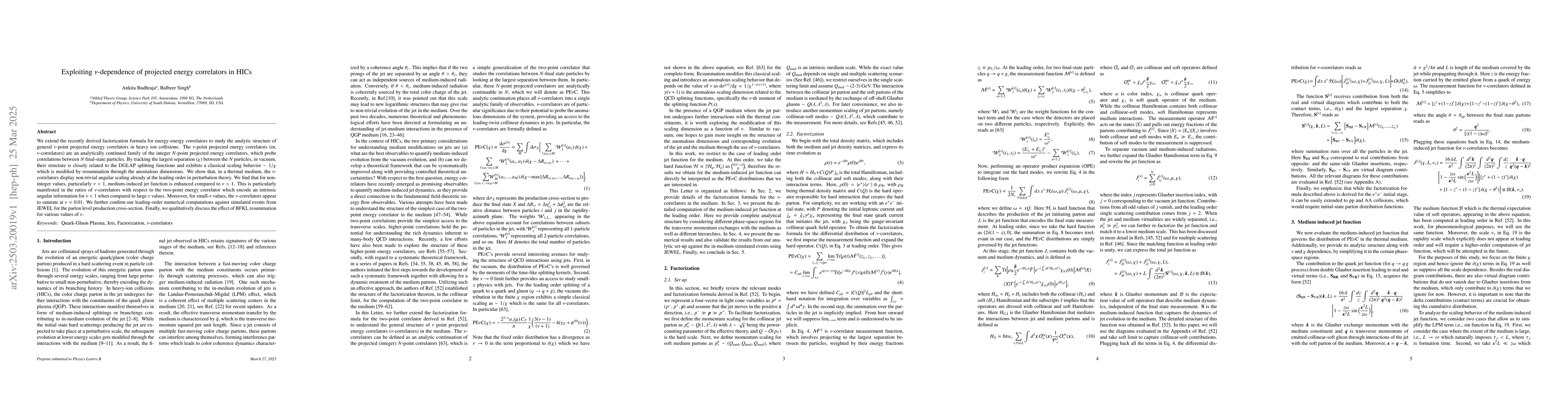 Thumbnail for Exploiting $ν$-dependence of projected energy correlators in HICs