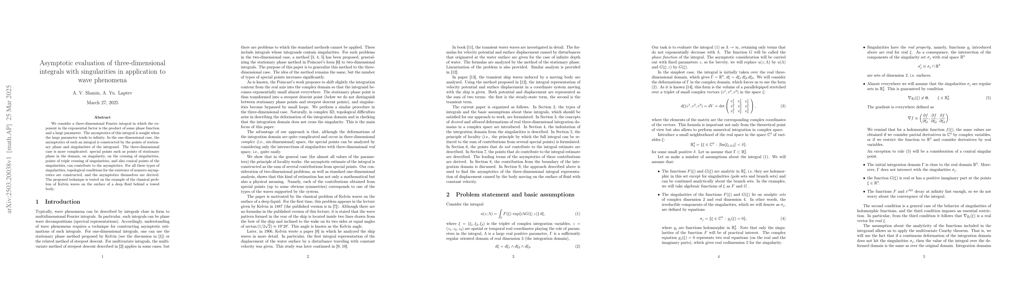 Thumbnail for Asymptotic evaluation of three-dimensional integrals with singularities
  in application to wave phenomena