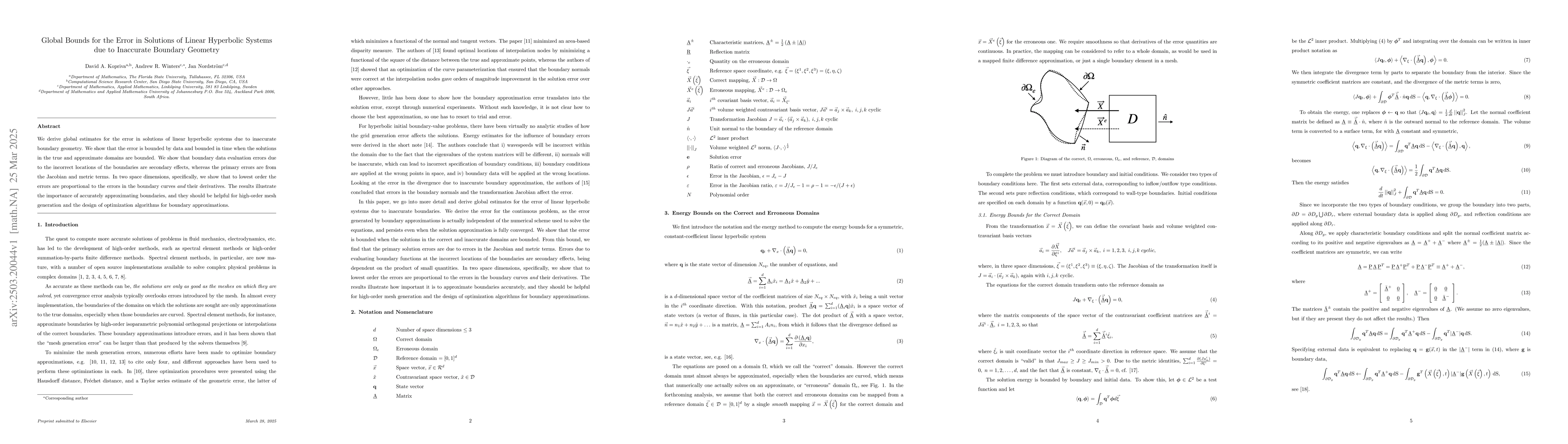 Thumbnail for Global Bounds for the Error in Solutions of Linear Hyperbolic Systems
  due to Inaccurate Boundary Geometry