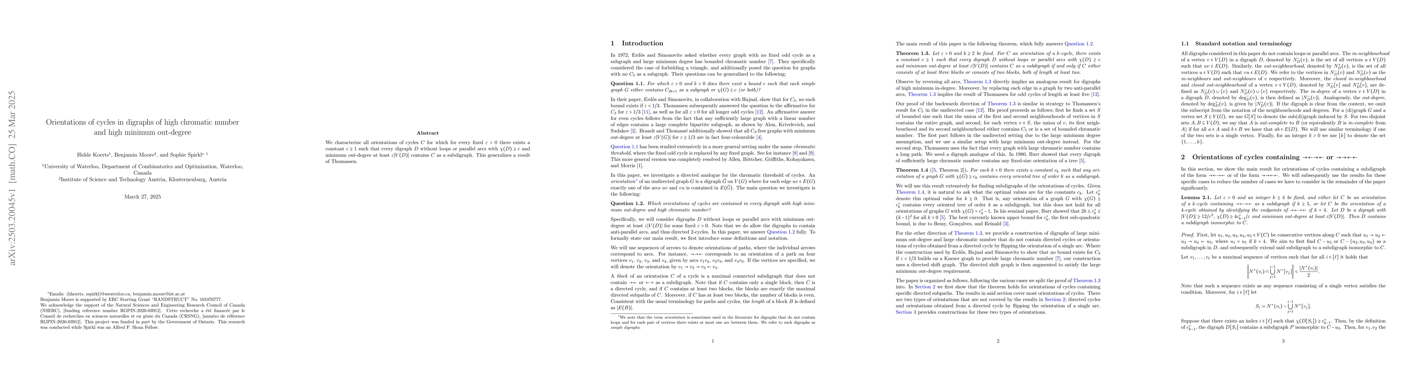 Thumbnail for Orientations of cycles in digraphs of high chromatic number and high
  minimum out-degree