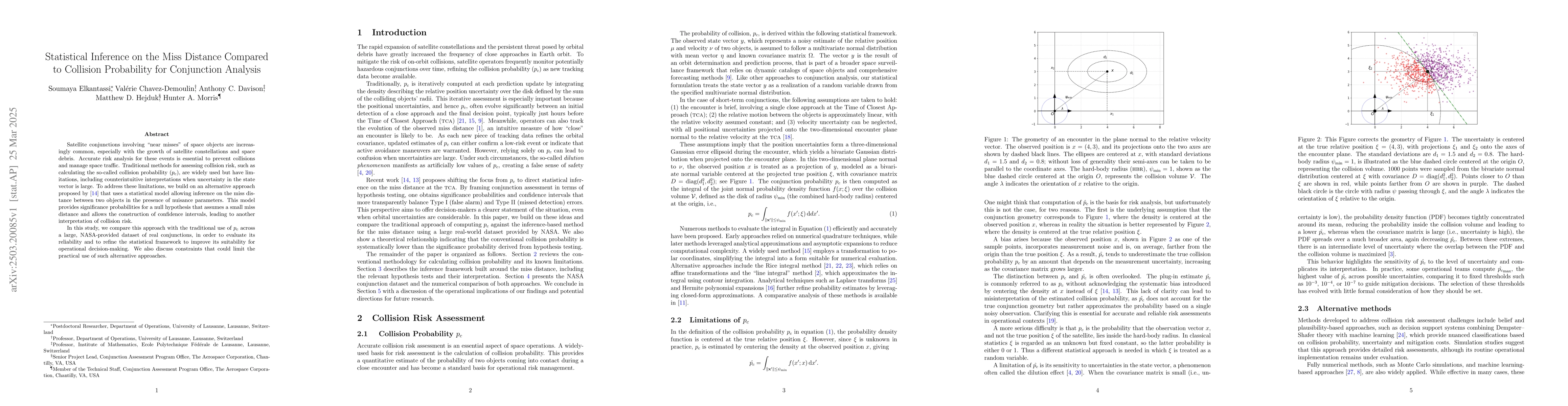 Thumbnail for Statistical Inference on the Miss Distance Compared to Collision
  Probability for Conjunction Analysis