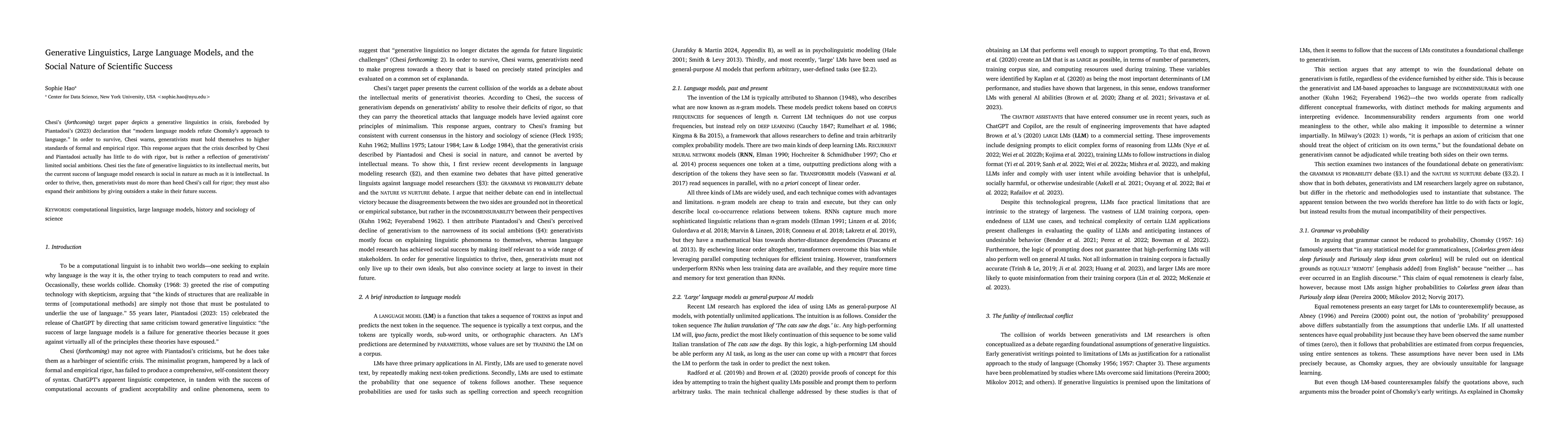 Thumbnail for Generative Linguistics, Large Language Models, and the Social Nature of
  Scientific Success