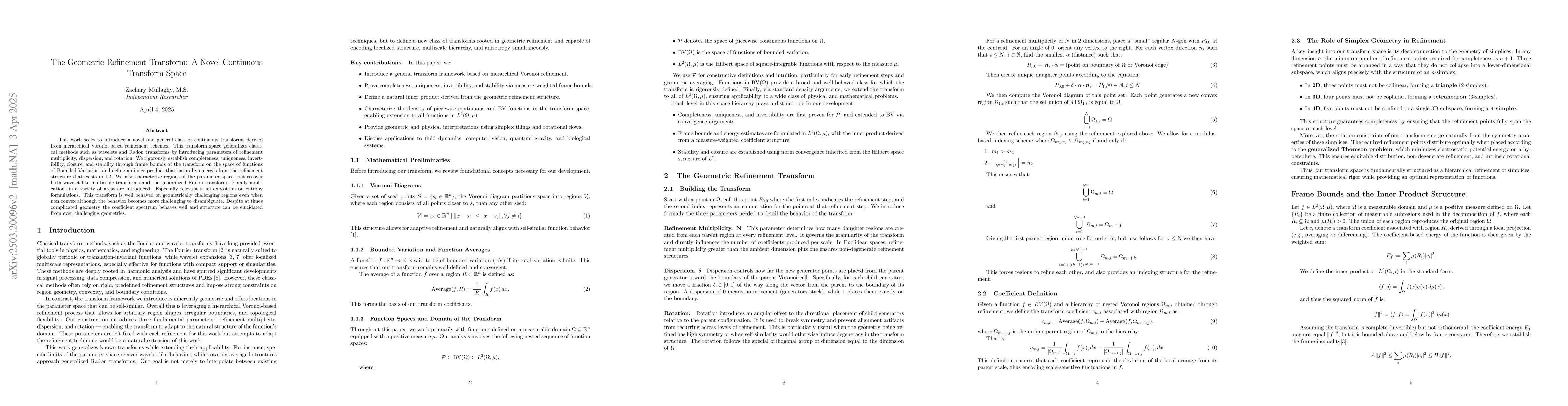 Thumbnail for The Geometric Refinement Transform: A Novel Uncountably Infinite
  Transform Space