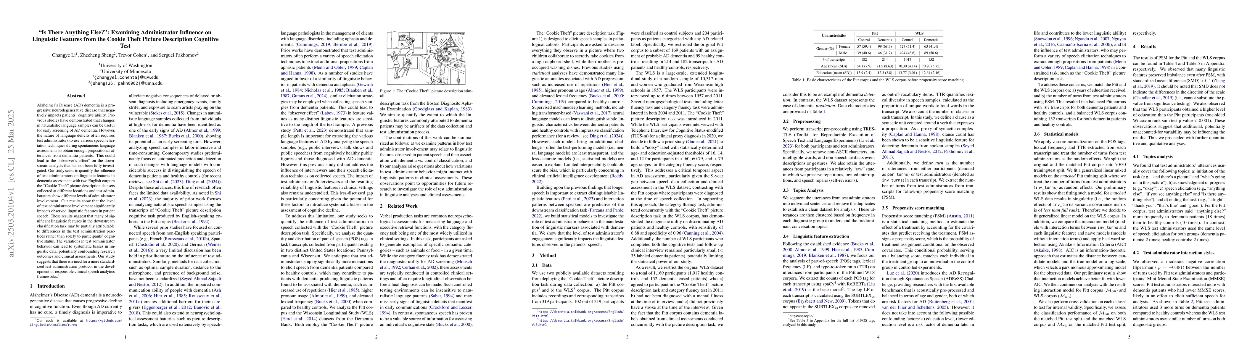 Thumbnail for "Is There Anything Else?'': Examining Administrator Influence on
  Linguistic Features from the Cookie Theft Picture Description Cognitive Test
