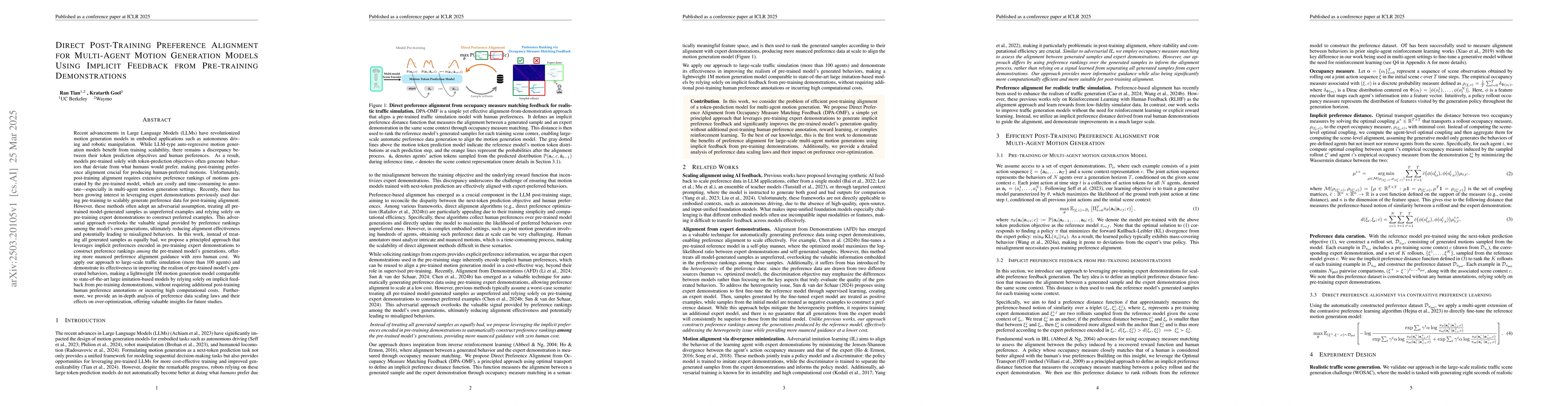 Thumbnail for Direct Post-Training Preference Alignment for Multi-Agent Motion
  Generation Models Using Implicit Feedback from Pre-training Demonstrations