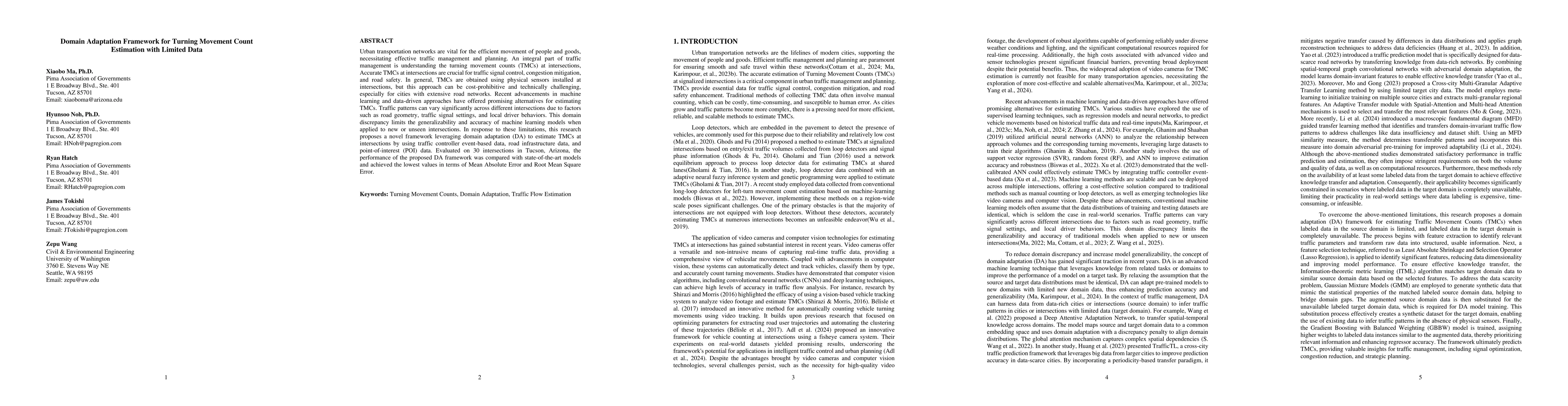 Thumbnail for Domain Adaptation Framework for Turning Movement Count Estimation with
  Limited Data