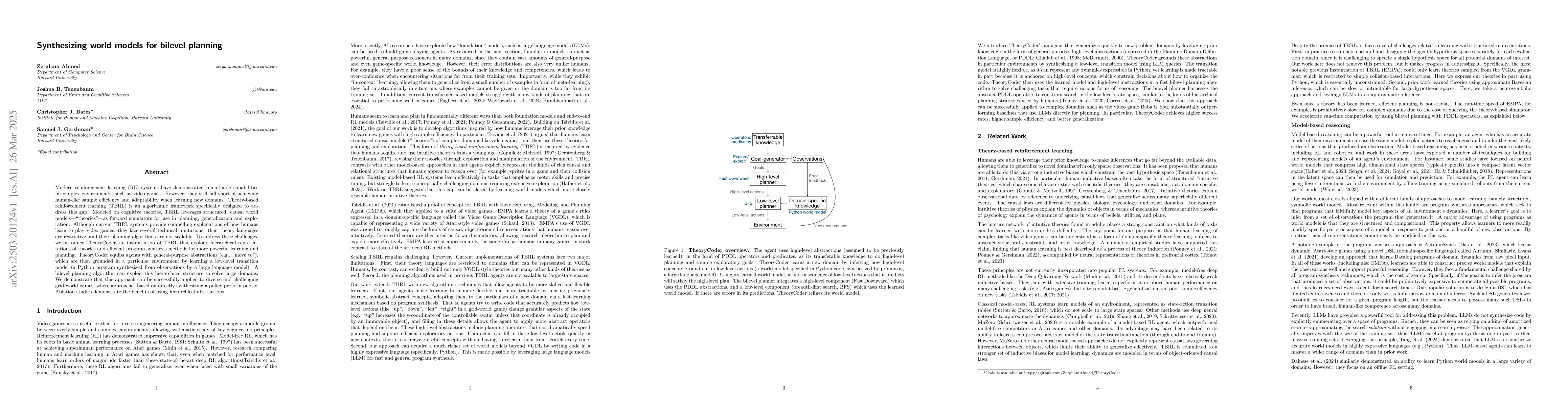 Thumbnail for Synthesizing world models for bilevel planning