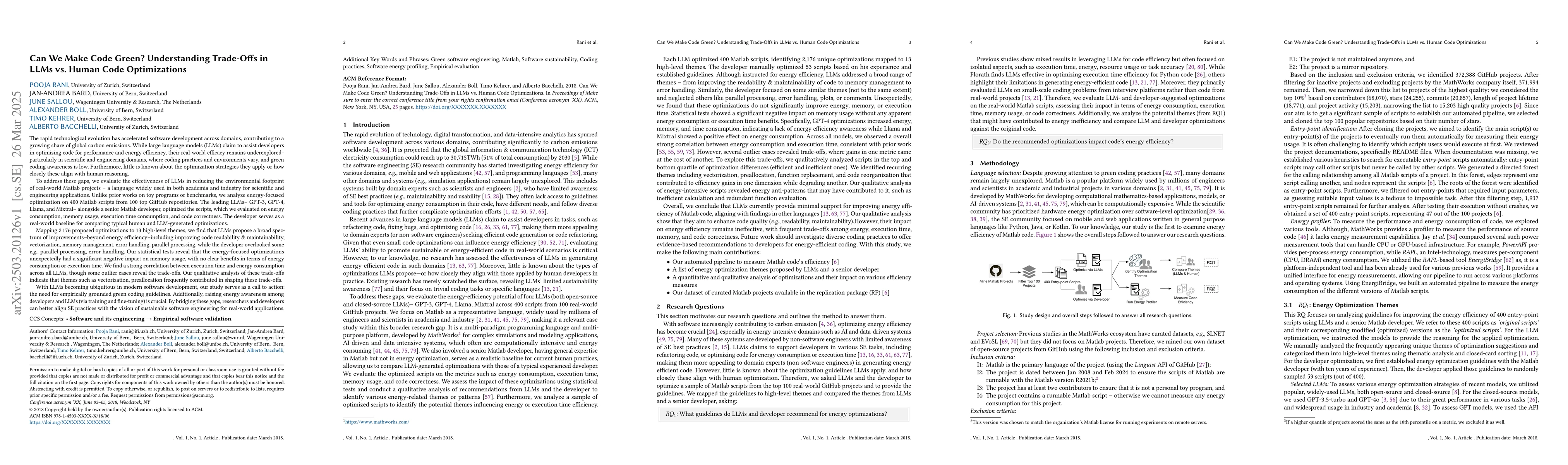 Thumbnail for Can We Make Code Green? Understanding Trade-Offs in LLMs vs. Human Code
  Optimizations