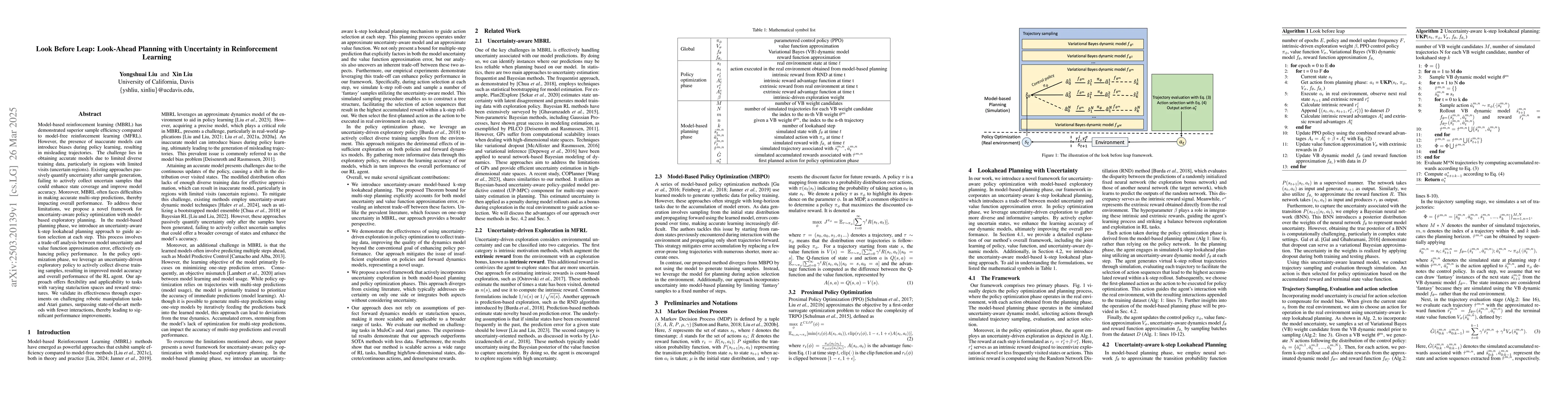 Thumbnail for Look Before Leap: Look-Ahead Planning with Uncertainty in Reinforcement
  Learning