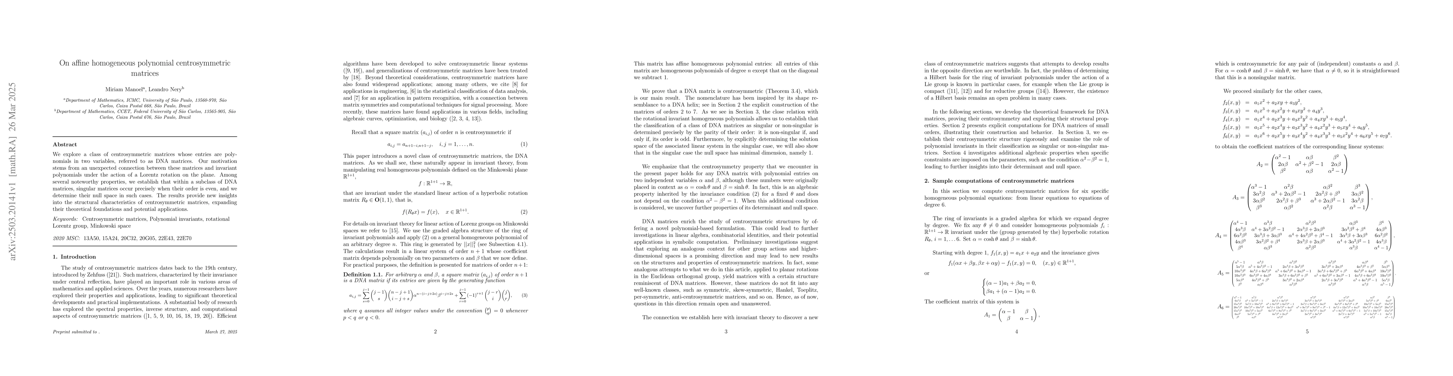 Thumbnail for On affine homogeneous polynomial centrosymmetric matrices