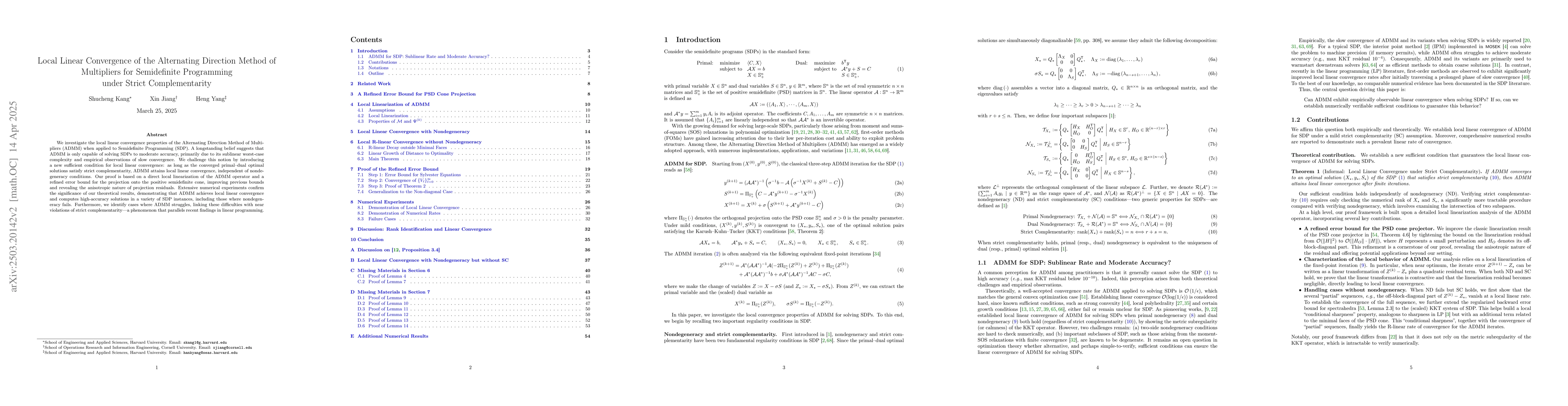 Thumbnail for Local Linear Convergence of the Alternating Direction Method of
  Multipliers for Semidefinite Programming under Strict Complementarity