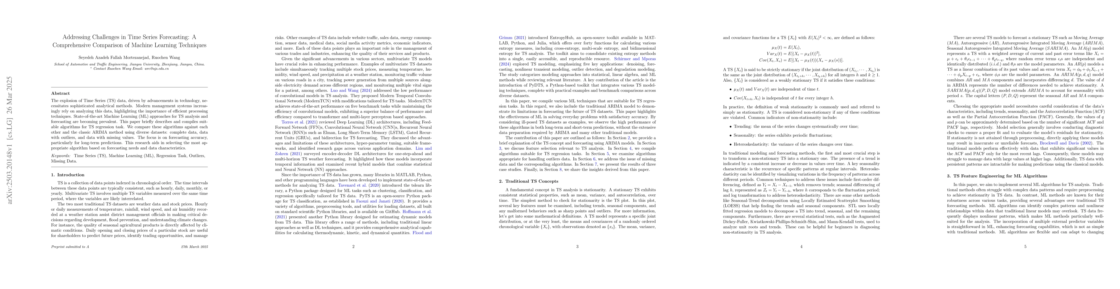 Thumbnail for Addressing Challenges in Time Series Forecasting: A Comprehensive
  Comparison of Machine Learning Techniques