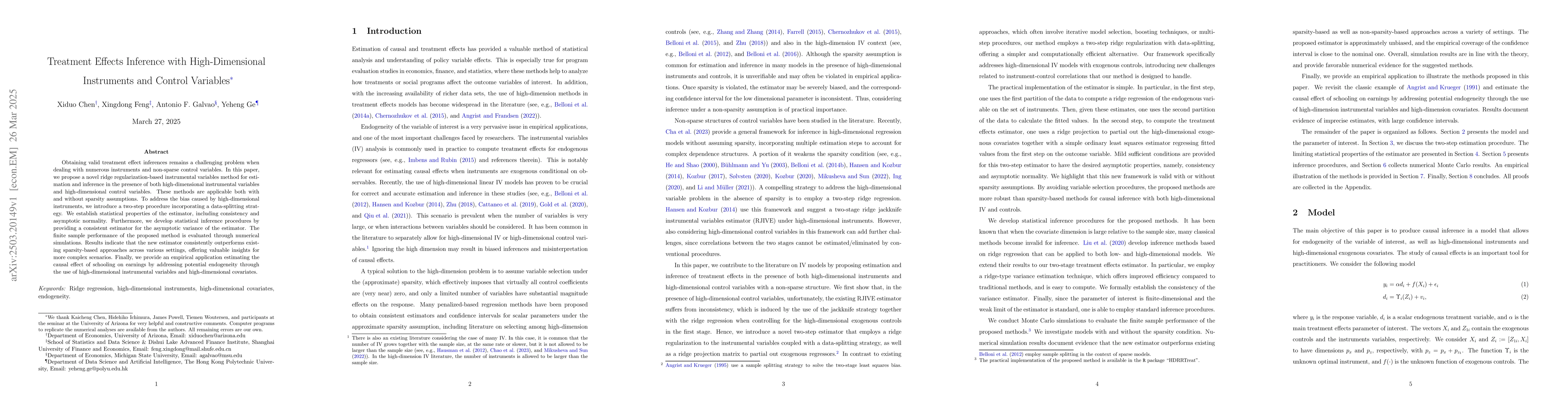Thumbnail for Treatment Effects Inference with High-Dimensional Instruments and
  Control Variables