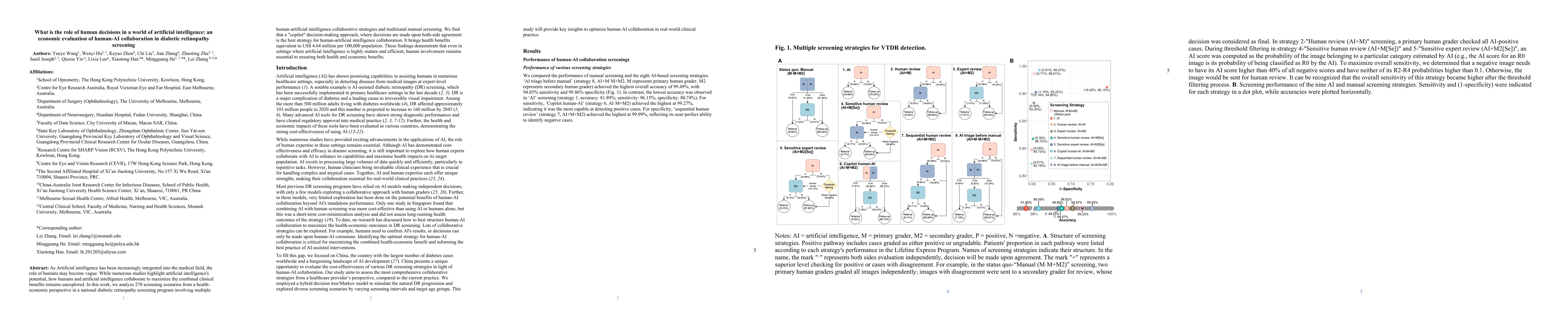 Thumbnail for What is the role of human decisions in a world of artificial
  intelligence: an economic evaluation of human-AI collaboration in diabetic
  retinopathy screening