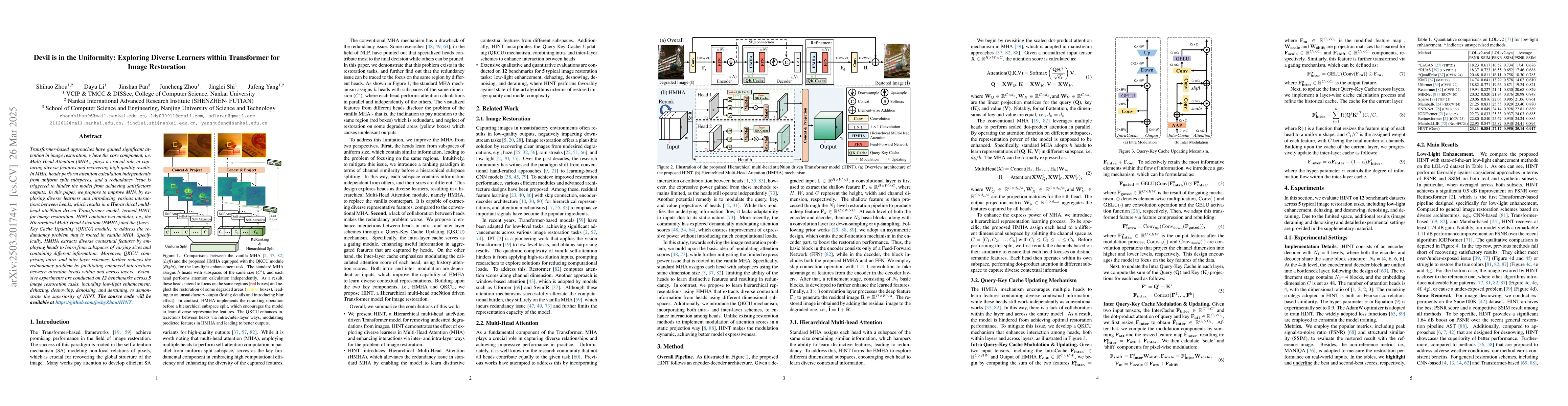 Thumbnail for Devil is in the Uniformity: Exploring Diverse Learners within
  Transformer for Image Restoration