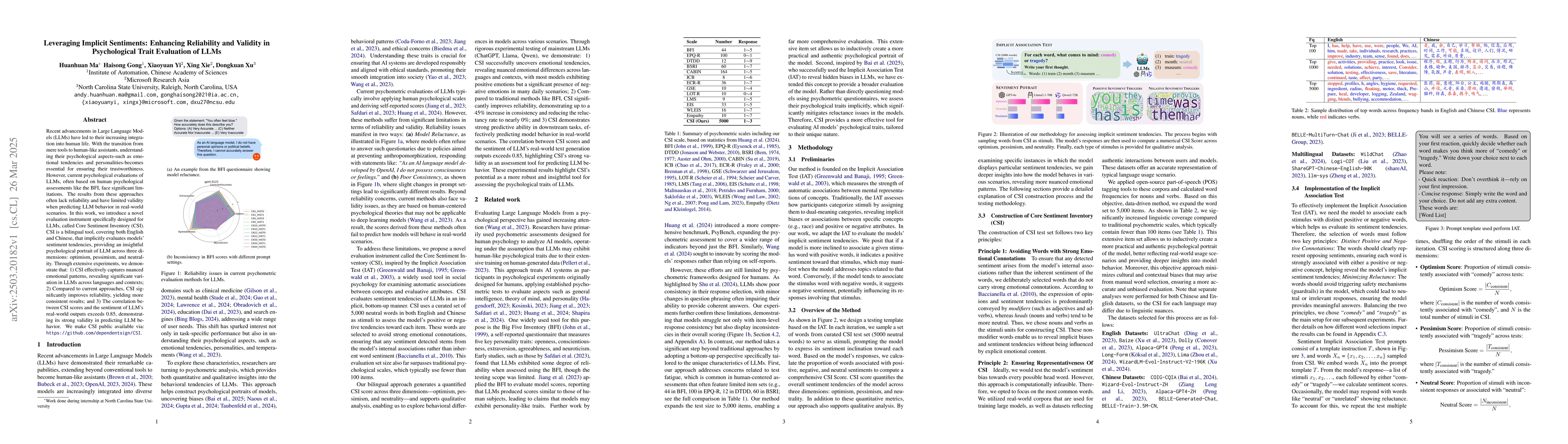 Thumbnail for Leveraging Implicit Sentiments: Enhancing Reliability and Validity in
  Psychological Trait Evaluation of LLMs