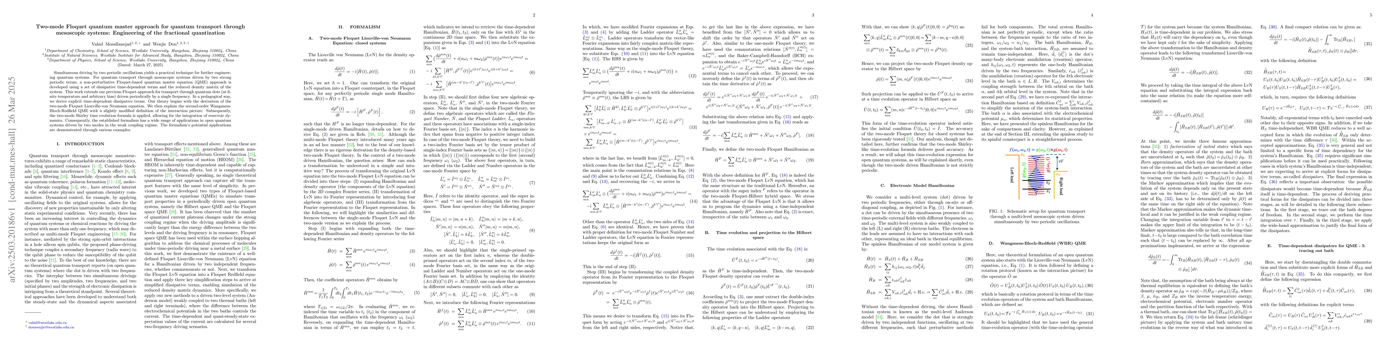 Thumbnail for Two-mode Floquet quantum master approach for quantum transport through
  mesoscopic systems: Engineering of the fractional quantization
