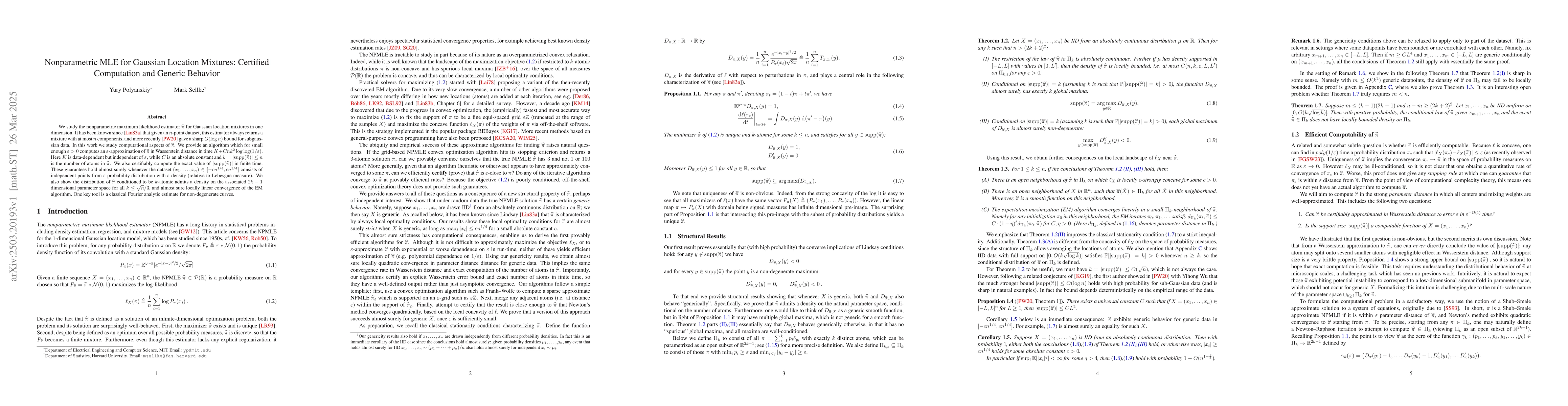 Thumbnail for Nonparametric MLE for Gaussian Location Mixtures: Certified Computation
  and Generic Behavior