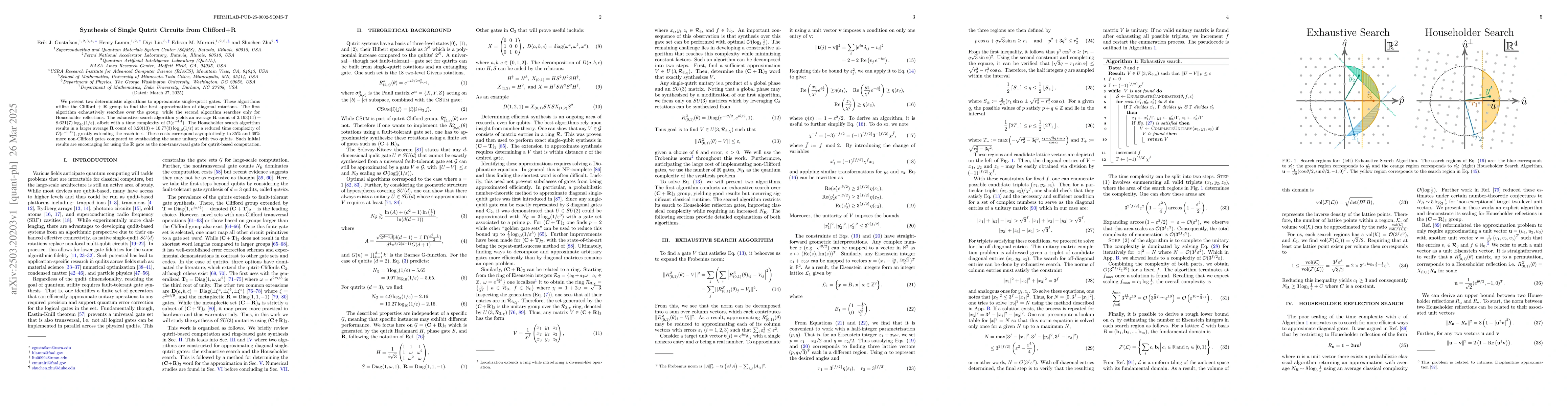 Thumbnail for Synthesis of Single Qutrit Circuits from Clifford+R