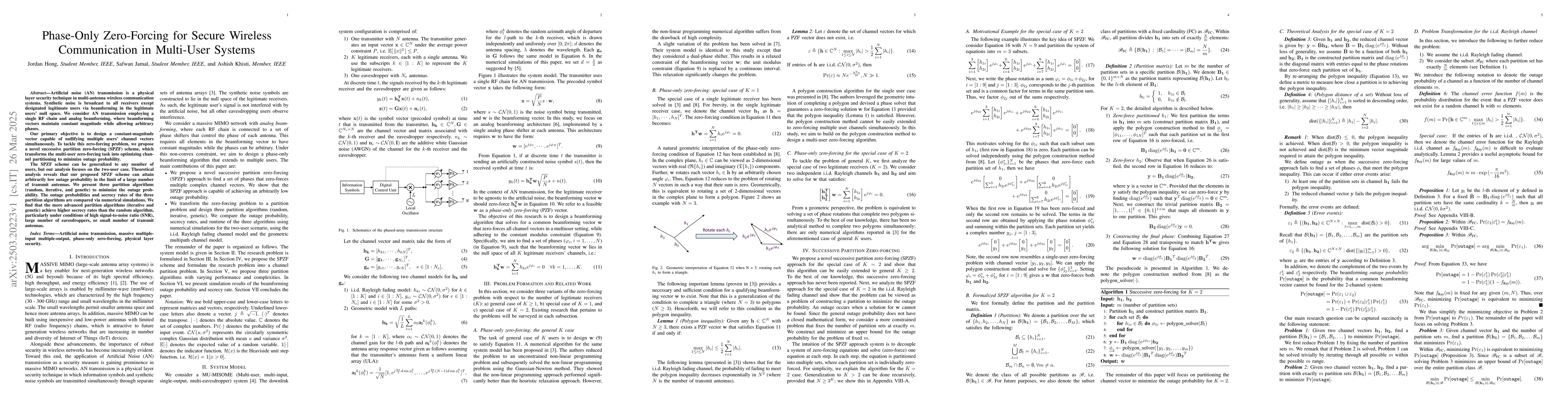 Thumbnail for Phase-Only Zero-Forcing for Secure Wireless Communication in Multi-User
  Systems