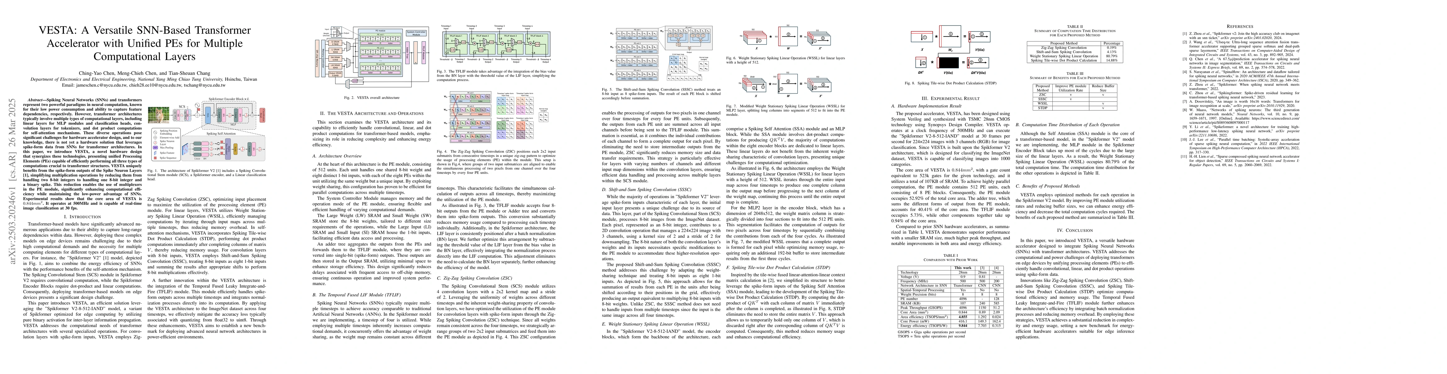 Thumbnail for VESTA: A Versatile SNN-Based Transformer Accelerator with Unified PEs
  for Multiple Computational Layers