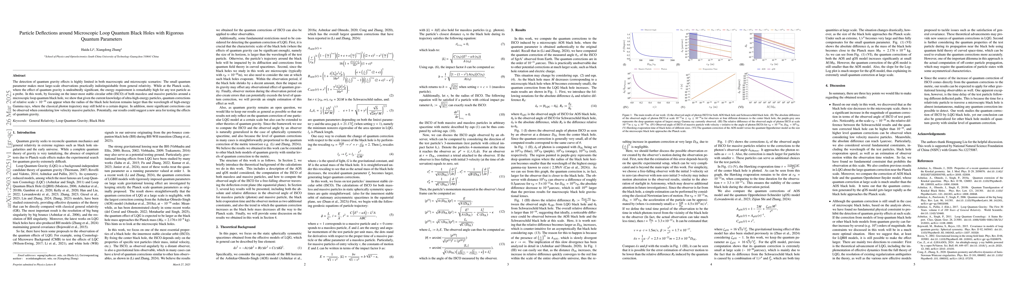 Thumbnail for Particle Deflections around Microscopic Loop Quantum Black Holes with
  Rigorous Quantum Parameters