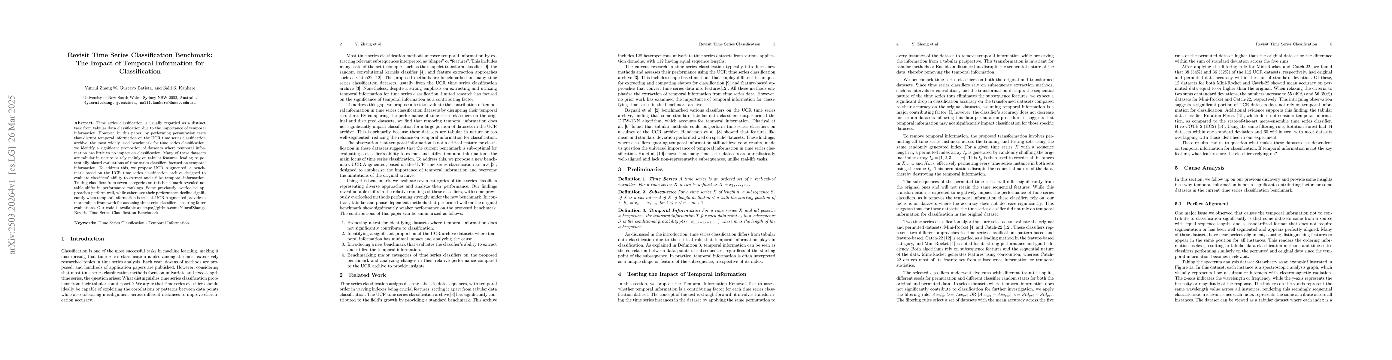 Thumbnail for Revisit Time Series Classification Benchmark: The Impact of Temporal
  Information for Classification