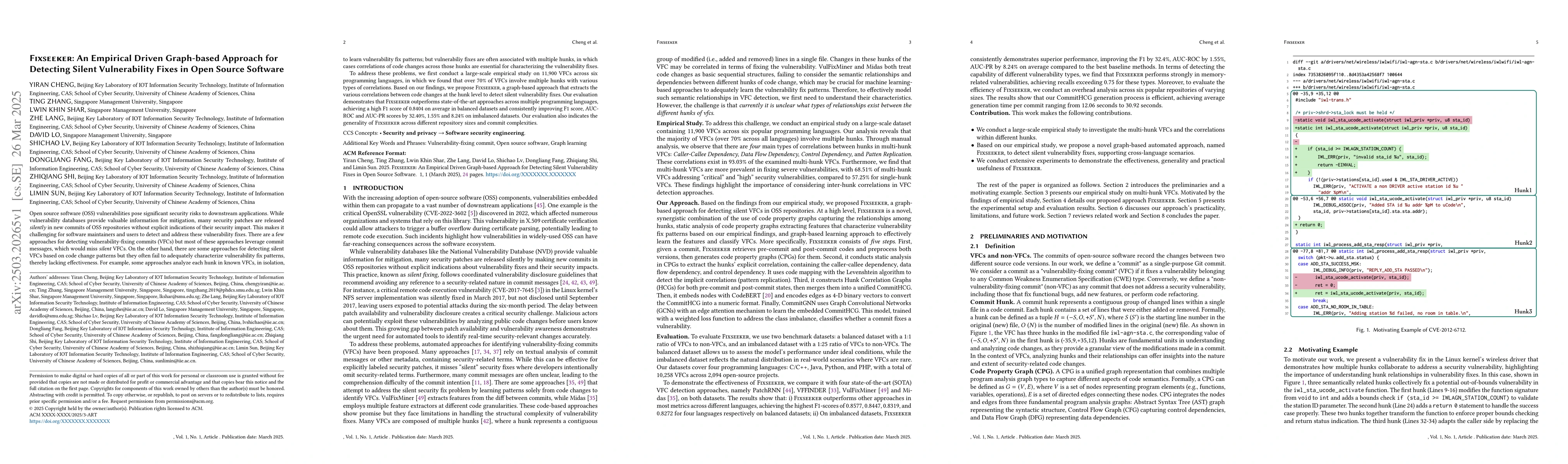 Thumbnail for Fixseeker: An Empirical Driven Graph-based Approach for Detecting Silent
  Vulnerability Fixes in Open Source Software