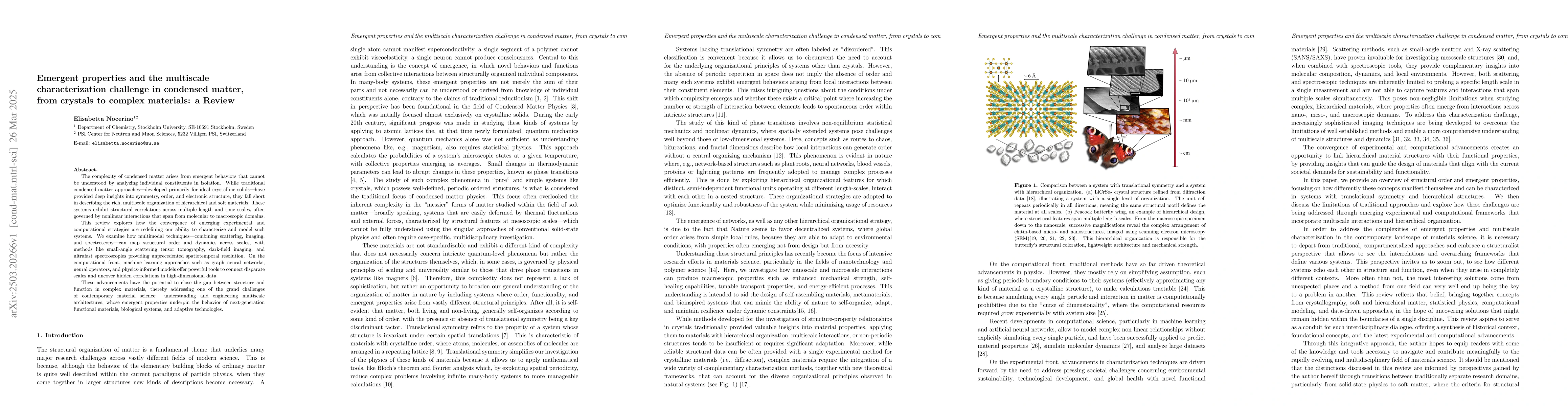 Thumbnail for Emergent properties and the multiscale characterization challenge in
  condensed matter, from crystals to complex materials: a Review