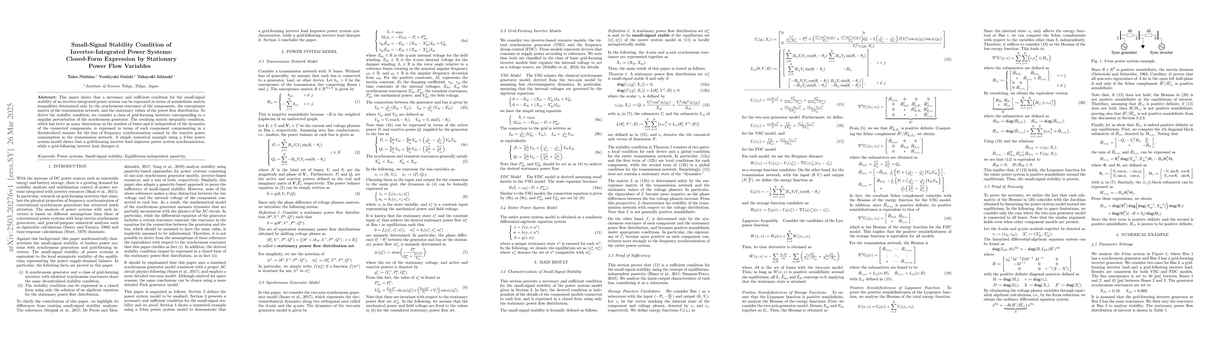 Thumbnail for Small-Signal Stability Condition of Inverter-Integrated Power Systems:
  Closed-Form Expression by Stationary Power Flow Variables