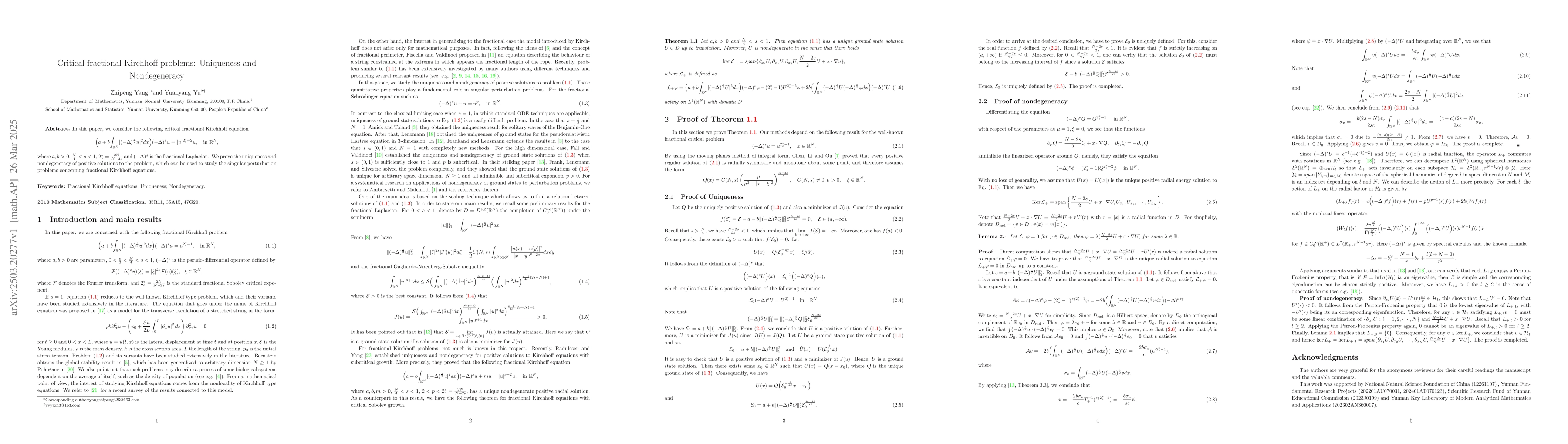 Thumbnail for Critical fractional Kirchhoff problems: Uniqueness and Nondegeneracy