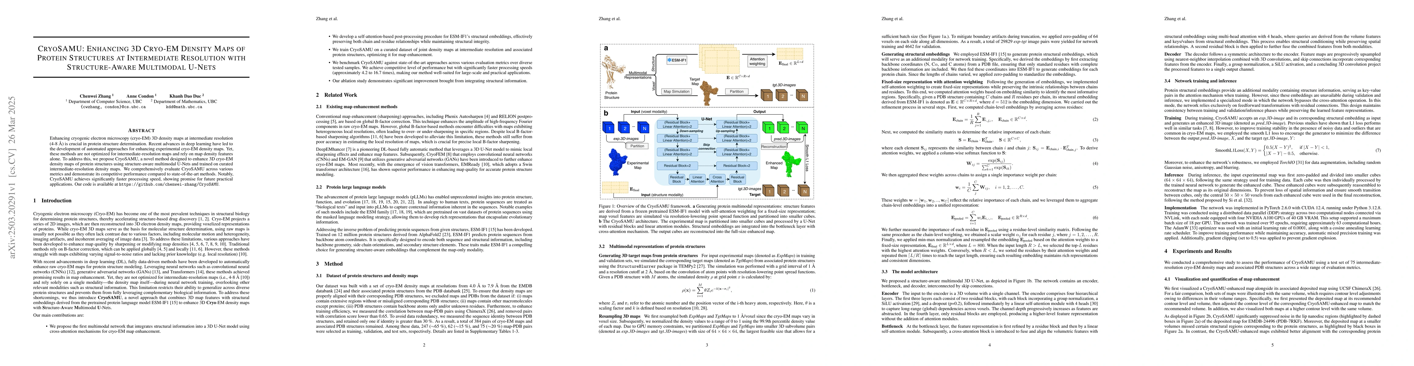 Thumbnail for CryoSAMU: Enhancing 3D Cryo-EM Density Maps of Protein Structures at
  Intermediate Resolution with Structure-Aware Multimodal U-Nets