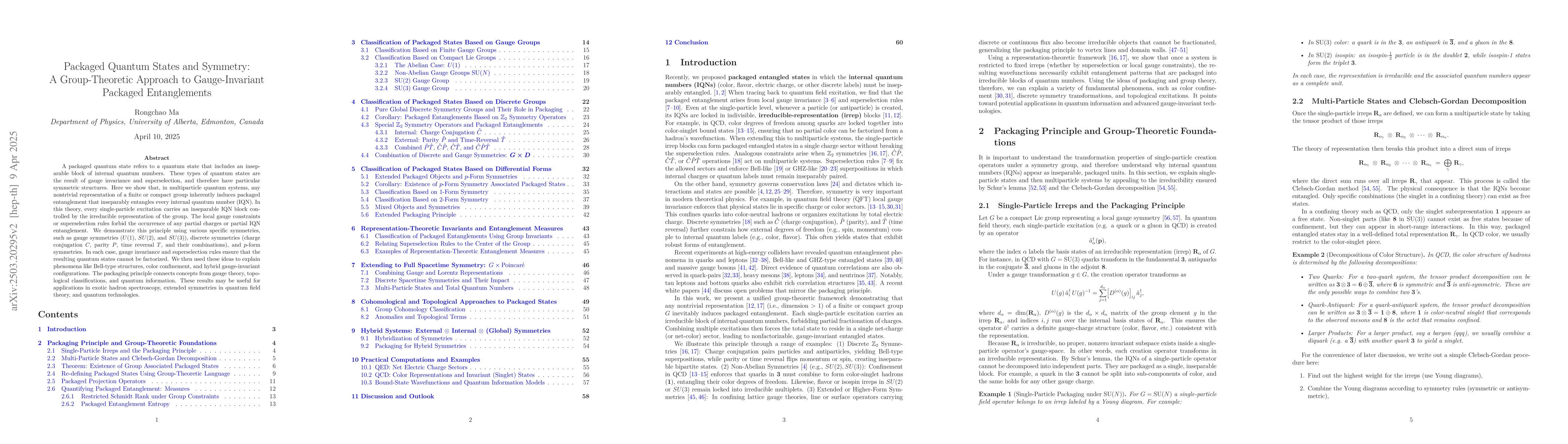 Thumbnail for Packaged Quantum States and Symmetry: A Group-Theoretic Framework for
  Gauge-Invariant Packaged Entanglements
