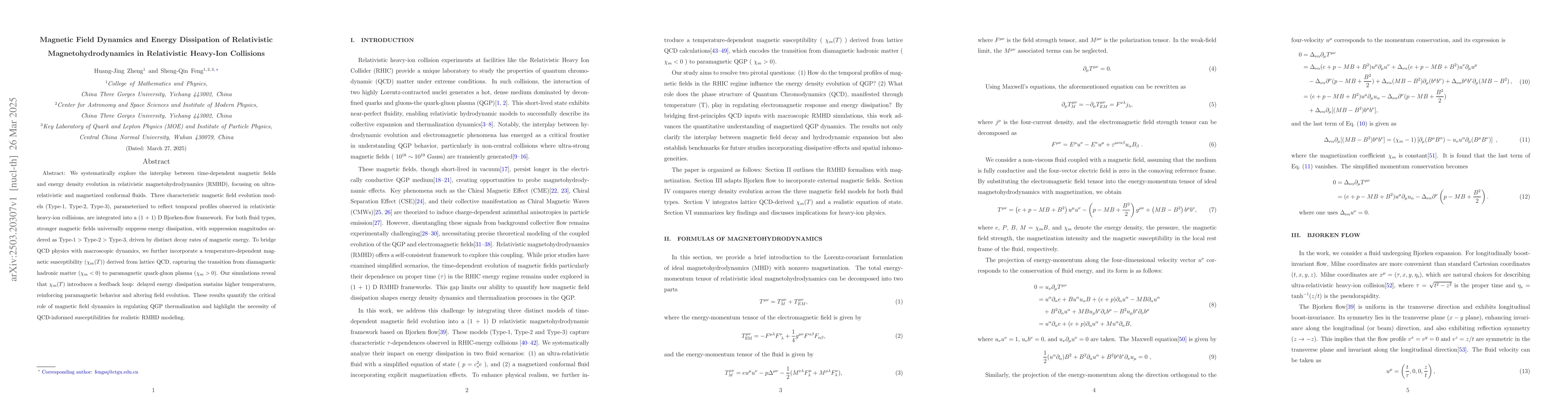 Thumbnail for Magnetic Field Dynamics and Energy Dissipation of Relativistic
  Magnetohydrodynamics in Relativistic Heavy-Ion Collisions
