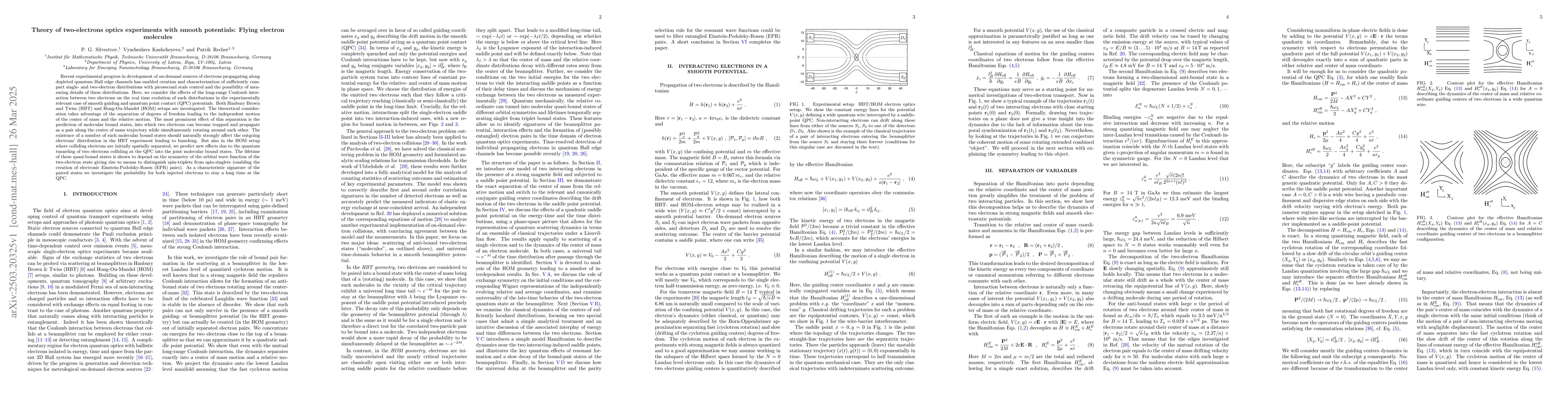 Thumbnail for Theory of two-electrons optics experiments with smooth potentials:
  Flying electron molecules